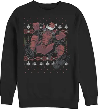 Men's Marvel Deadpool Santa Hat Ugly Sweater Holiday Sweatshirt - Black - Large