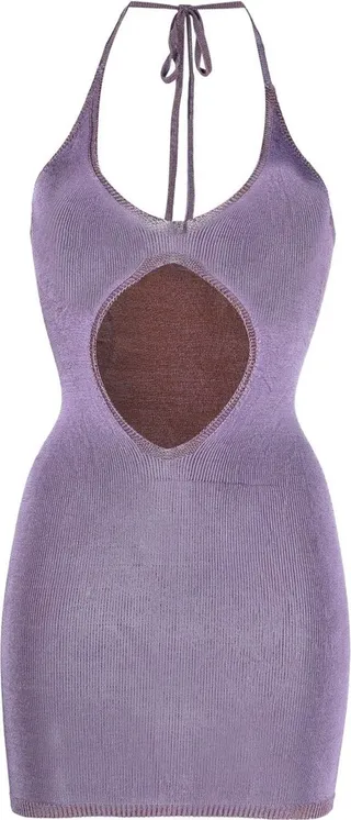 Purple Cut-Out Halterneck Dress