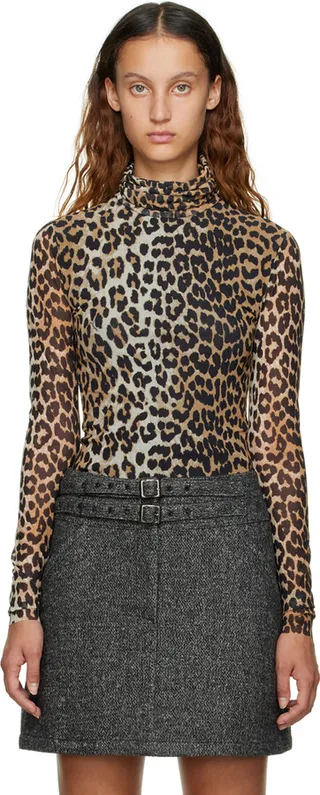 GANNI Tan Printed Turtleneck