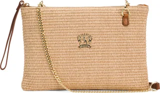 Made In Italy Leather And Raffia Envelope Crossbody