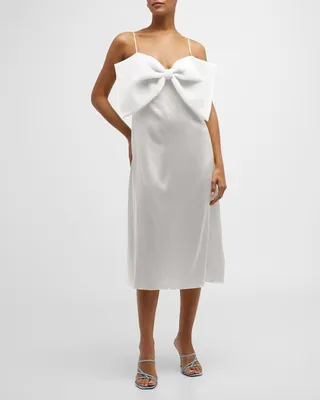 Midi Slip Dress with Detachable Bow
