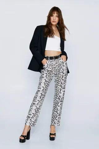 Nasty Gal Womens Faux Leather Snake Straight Leg Pants