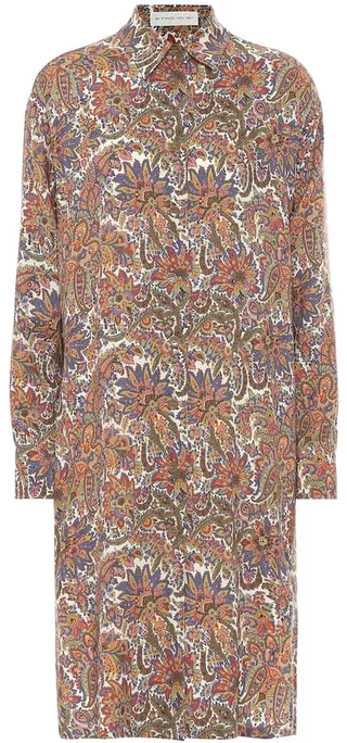 Printed wool and silk shirt dress