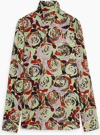 Floral-print cotton turtleneck top