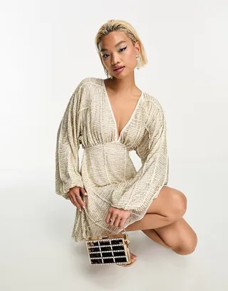 ASOS DESIGN embellished smock mini dress with gold linear embellishment