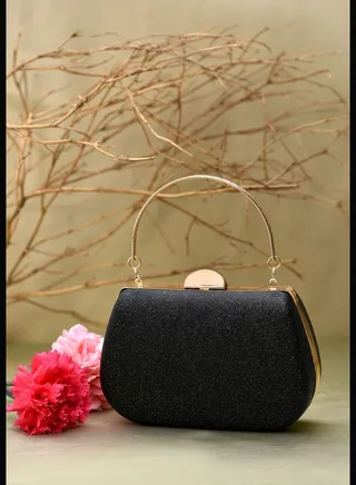Textured Push Lock Clutch Bag with Chain Strap