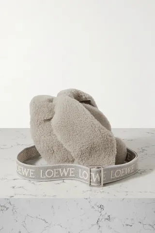 Loewe - Bunny Small Jacquard-trimmed Shearling Shoulder Bag - Gray