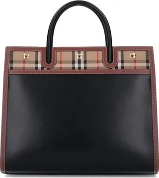 Burberry Medium Vintage Check Two-Handle Title Tote Bag
