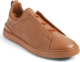 Triple Stitch Deerskin Leather Slip-On Sneaker