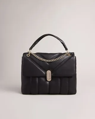 Puffer Quilted Leather Shoulder Bag in Black
