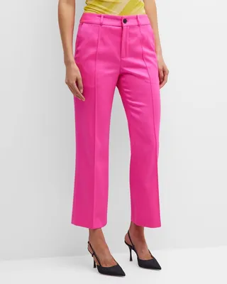 Pintuck Straight-Leg Crop Trousers