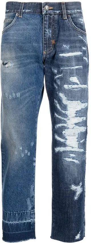 Distressed-Effect Straight-Leg Jeans