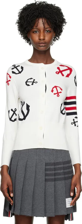 Thom Browne White Intarsia Cardigan