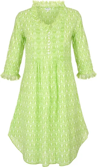 At Last... - Annabel Cotton Tunic In Fresh Lime & White