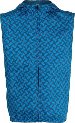 Geometric-Print Hooded Gilet