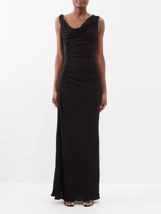 Asymmetric Twist Cowl-neck Jersey Gown