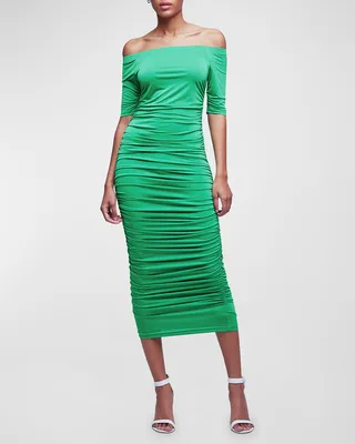 Sequoia Ruched Off-Shoulder Midi Dress