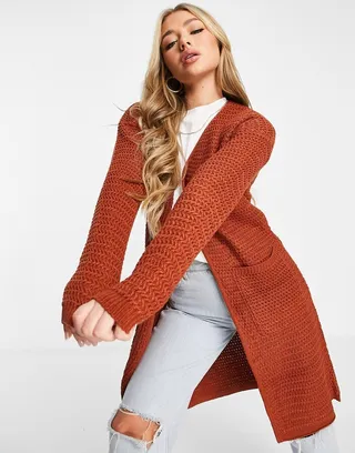 QED London longline cardigan in rust