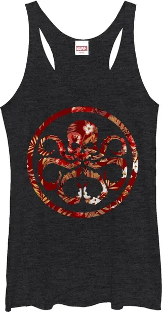 Women's Marvel Hail Hydra Floral Print Logo Racerback Tank Top - Black Heather - Small
