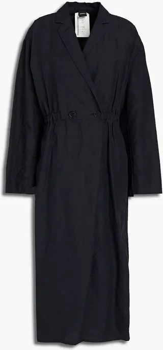 Wrap-effect cotton and linen-blend poplin midi dress