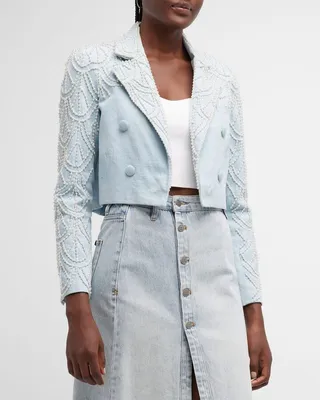 Carterio Faux-Pearl Embroidered Crop Blazer