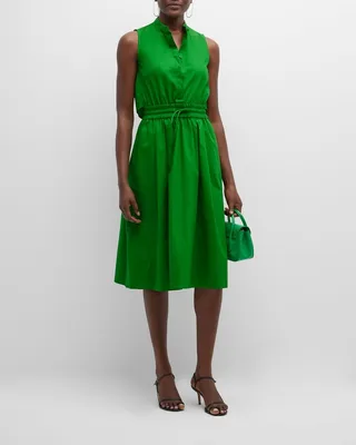 Sleeveless Cape Poplin Midi Dress