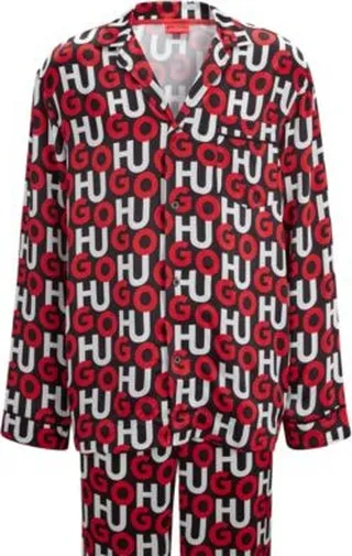 Relaxed-fit pajama set with stacked-logo print
