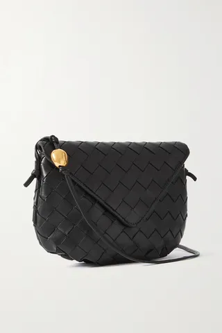 Bottega Veneta - Saddle Mini Intrecciato Leather Shoulder Bag - Black