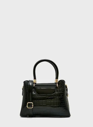 Patent Croc Effect Satchel Bag