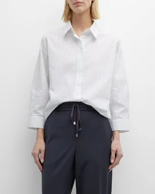 Pucker Stripe Button-Front Shirt