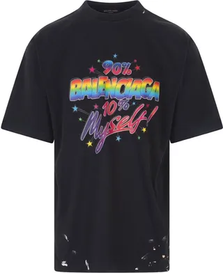 Balenciaga Splatter-Effect Graphic-Logo Crewneck T-Shirt