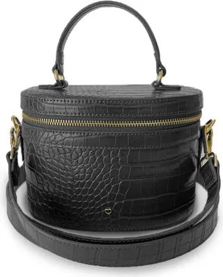 Johnny Loves Rosie - Black Vegan Leather Croc Aspen Circle Bag