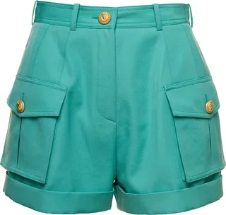 Light Blue Shorts With Cuff And Jewel Buttons In Wool Woman