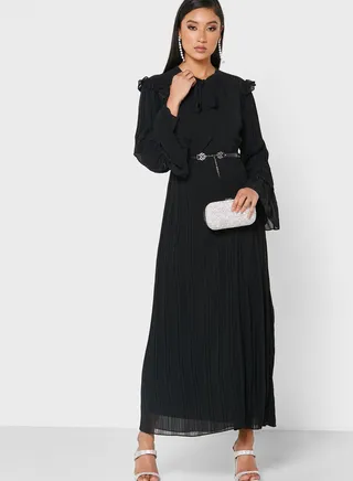 Wide Sleeves Front Tie Dress