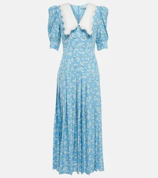 Pleated silk midi dress