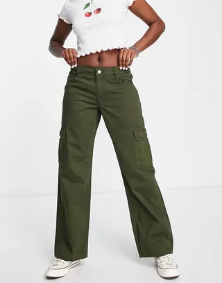 New Look wide leg cargo jean in dark khaki