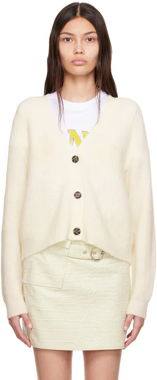 GANNI White Alpaca & Merino Wool Cardigan