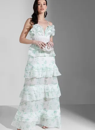 Plunge Neck Tiered Dress