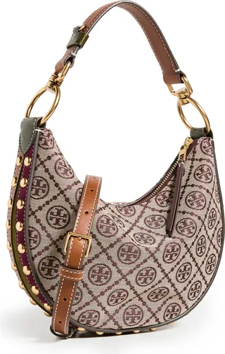 Tory Burch T Monogram Jacquard Studded Mini Crescent Bag