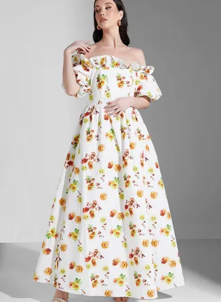 Bardot Puff Sleeve Floral Printed Dress