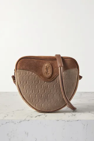 SAINT LAURENT - Le Monogramme Cœur Velvet And Suede Shoulder Bag - Brown