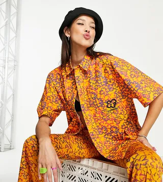 COLLUSION poplin shirt in abstract floral print - part of a set
