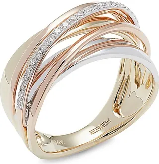 14K Tri-Tone Gold & 0.11 TCW Diamond Ring
