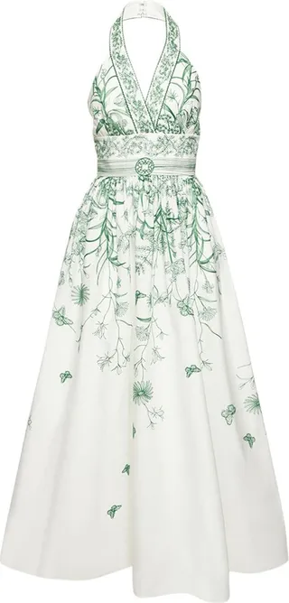 Embroidered poplin halter midi dress