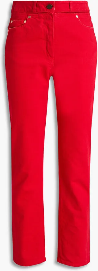 Cutout high-rise slim-leg jeans