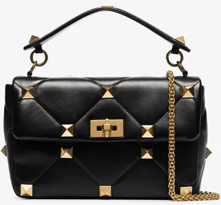 Black Roman Stud Large Leather Shoulder Bag