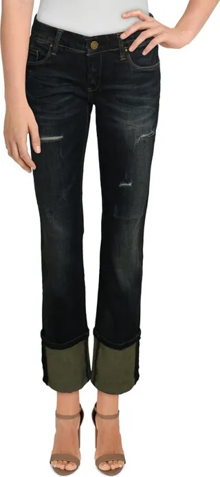 Poiny Boy Womens Distressed Slim Straight Leg Jeans
