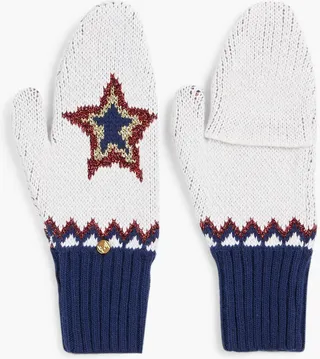 Stardust metallic Fair Isle jacquard-knit mittens