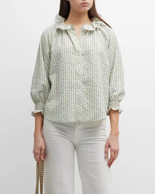Fiona Ruffle-Trim Seersucker Shirt