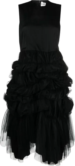 Gathered-Tulle And Satin Midi Dress